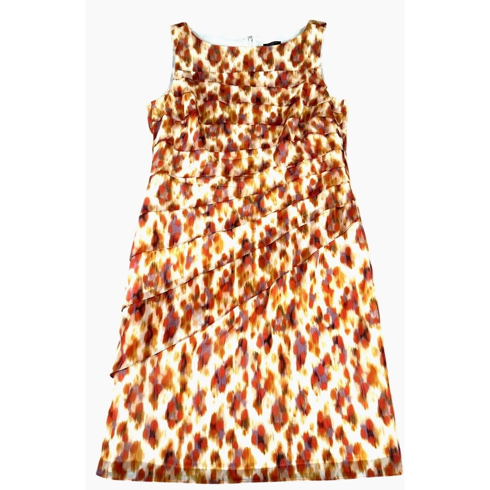 Ann Taylor Womens 8 Silk Orange Cream Layered Dress Sleeveless Abstract Feminine